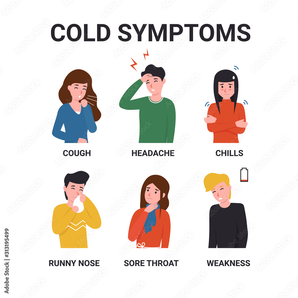 Set sick people have a cold or flu symptoms. Flat vector cartoon characters isolated white background. Set sick people have a cold or flu symptoms. Flat vector cartoon characters isolated white background.