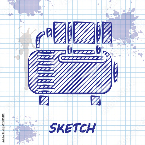 Sketch line Air compressor icon isolated on white background. Vector Illustration