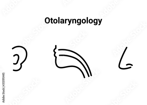 Ear, throat, nose in black line style on white background. 
