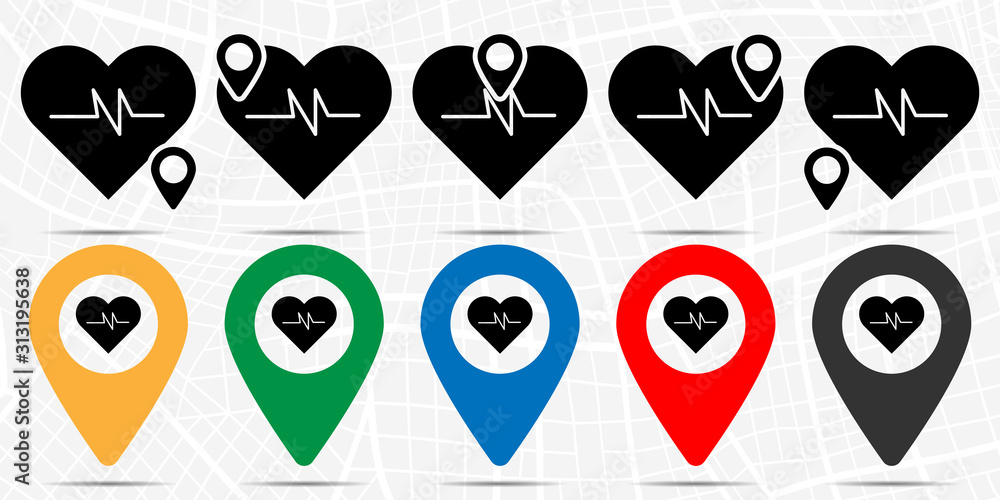 Heart pulse icon in location set. Simple glyph, flat illustration element of medicine theme icons Heart pulse icon in location set. Simple glyph, flat illustration element of medicine theme icons