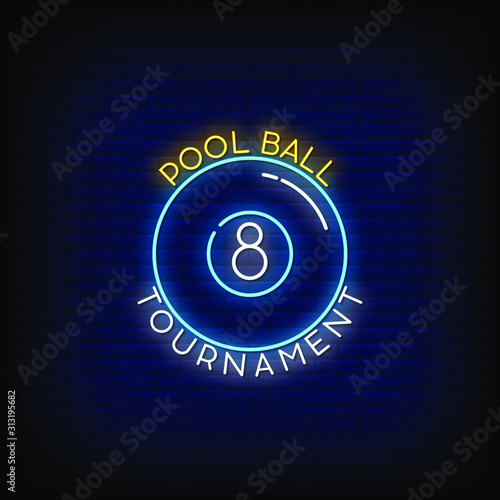 Pool Ball Tournament Neon Signs Style Text Vector