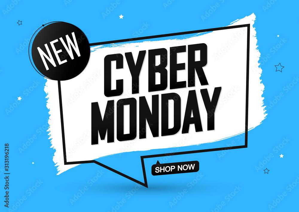 Cyber Monday Sale, banner design template, discount tag, grunge brush, vector illustration