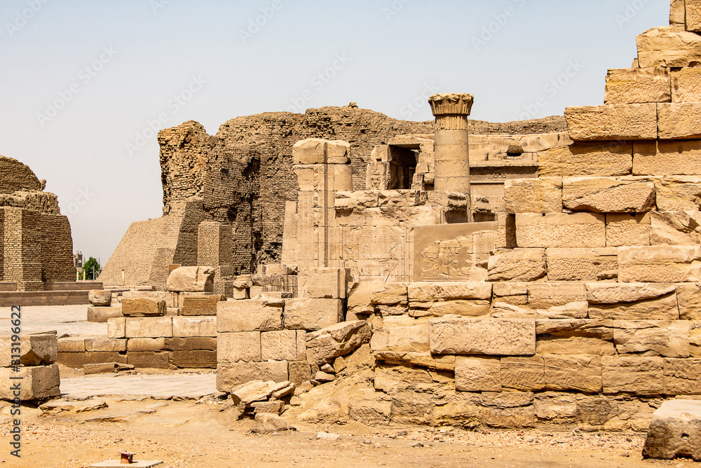 ancient egyptian architecture ruins. hieroglyphs and columns of the Temple of Horus at Edfu, in Egypt