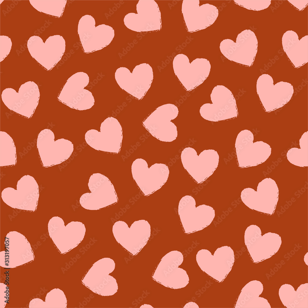 Retro Seamless pattern hand drawn graphic hearts illustration. Brtush stroke ornament for wrapping paper. fashion,fabric,wallpaper,and all prints