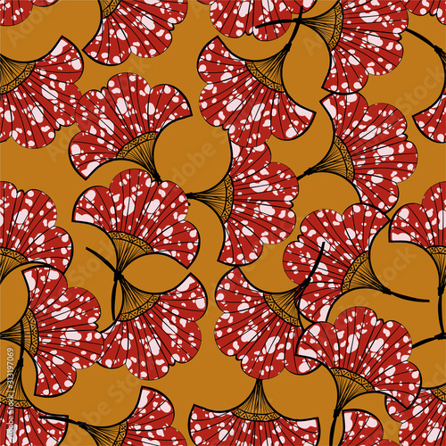 Seamless pattern gingko leaves fill in with african prints blowing in the wind , Design for fashion , fabric ,wrapping ,wallpaper, and all prints