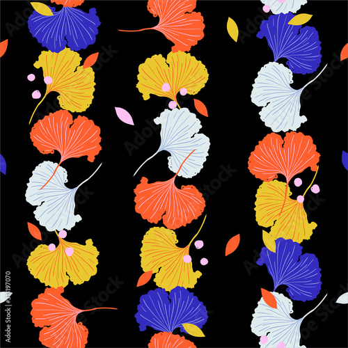  Trendy  colorful Vector Illustration vertical stripe ginkgo.Seamless pattern in vector. EPS10  Design for fashion  fabric web wallpaper wrapping and all prints
