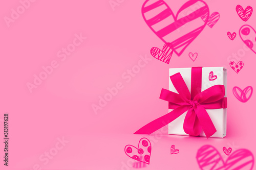 Valentine's Day background. Gift box on pastel pink background. Valentines day concept. Copy space © Nataliia