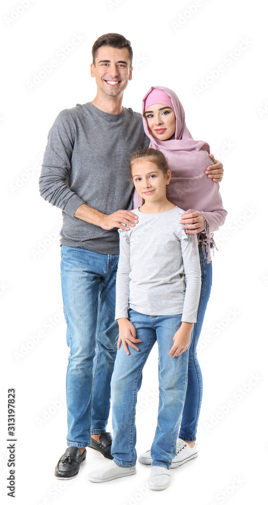 Portrait of Muslim family on white background Portrait of Muslim family on white background
