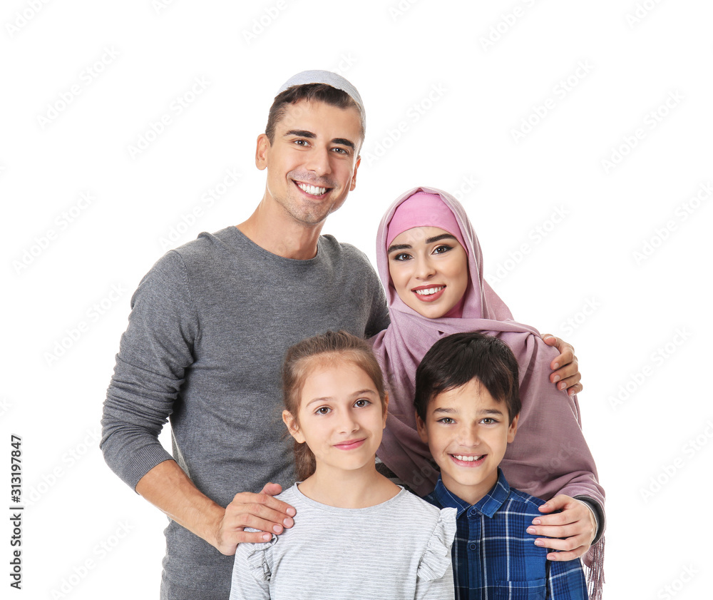 Portrait of Muslim family on white background Portrait of Muslim family on white background