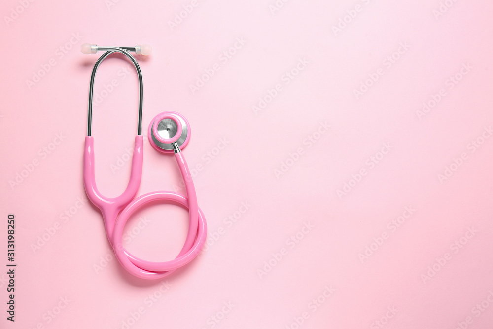 Modern stethoscope on color background Modern stethoscope on color background