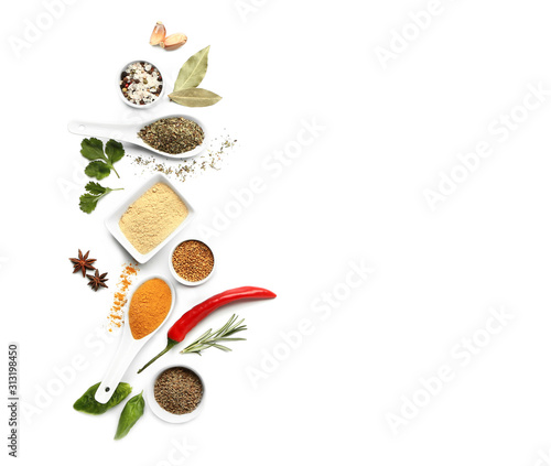 Fototapeta Naklejka Na Ścianę i Meble -  Many different spices on white background