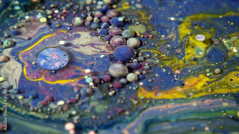 Abstract Colorful Acrylic Paint Sphere Spreads on Water Abstract Colorful Acrylic Paint Sphere Spreads on Water