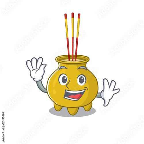 Waving friendly chinese incense cartoon character design