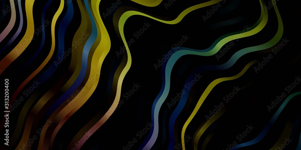 Dark Multicolor vector background with bent lines. Illustration in abstract style with gradient curved.  Template for your UI design.