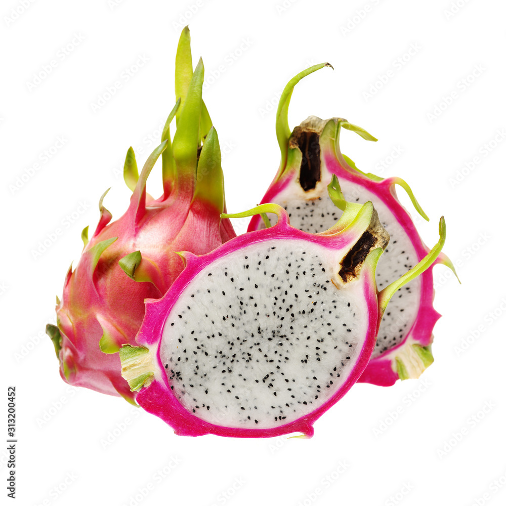Pitaya or Dragon Fruit isolated against white background Pitaya or Dragon Fruit isolated against white background