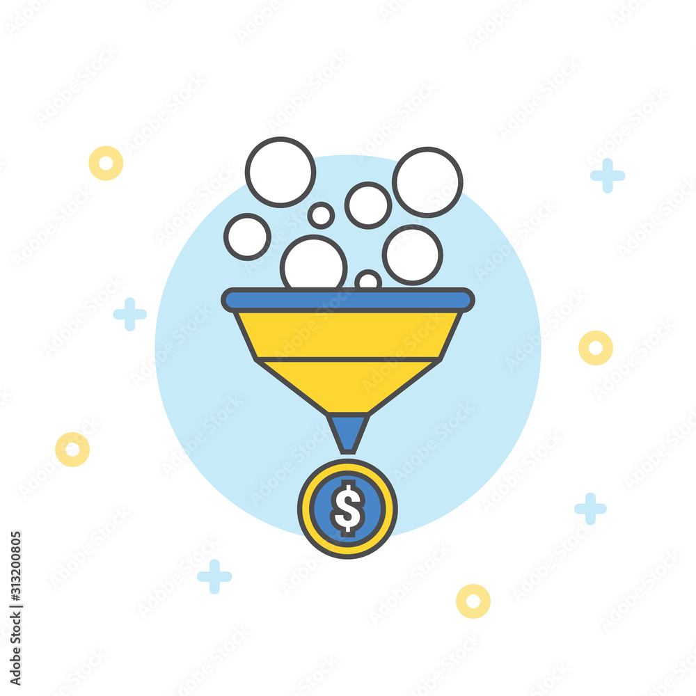 Funnel flat circle icon. Flat stylized circle icon with long shadow Funnel flat circle icon. Flat stylized circle icon with long shadow