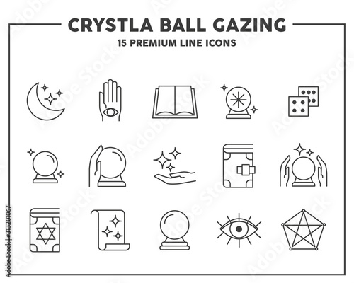 Crystal ball gazing thin line icon. Concept of fortune tellers. Vector illustration symbol elements for web design and apps.
