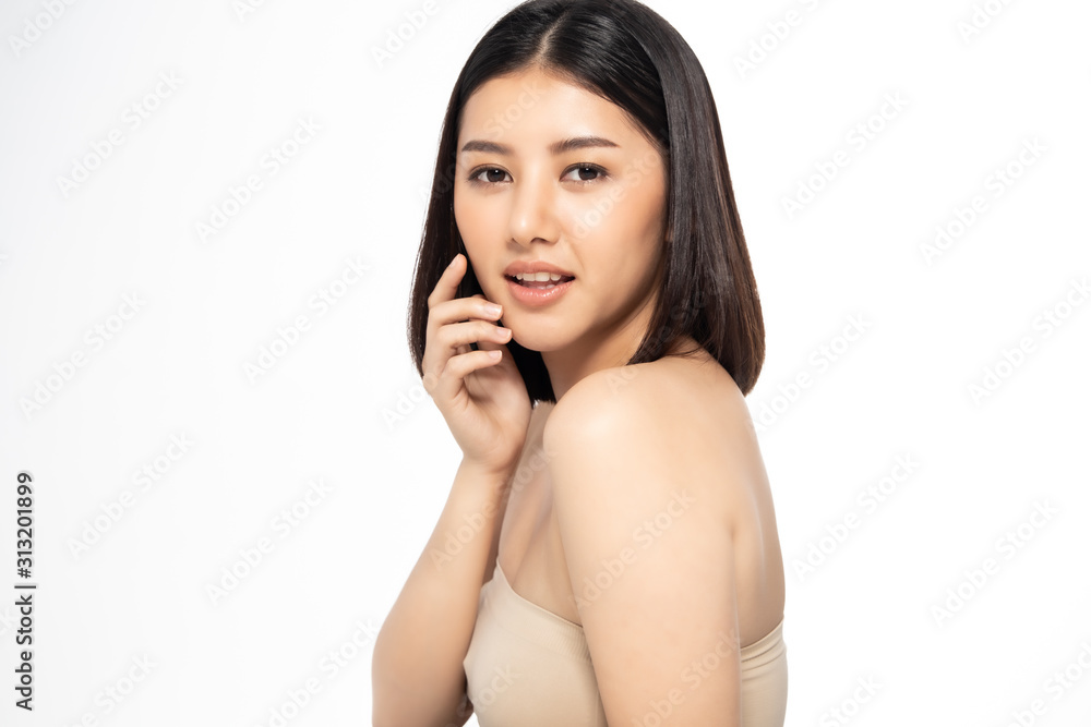Beautiful Young Asian Woman short hair with Clean Fresh Skin. Face care, Facial treatment, Cosmetology, beauty and healthy skin and cosmetic ideas concept. Beautiful Young Asian Woman short hair with Clean Fresh Skin. Face care, Facial treatment, Cosmetology, beauty and healthy skin and cosmetic ideas concept.