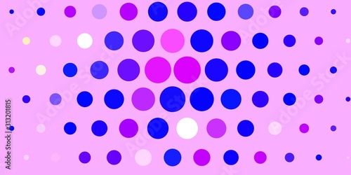 Light Pink, Blue vector backdrop with dots. Abstract colorful disks on simple gradient background. Pattern for wallpapers, curtains.