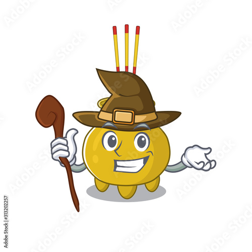 cartoon mascot style of chinese incense dressed as a witch