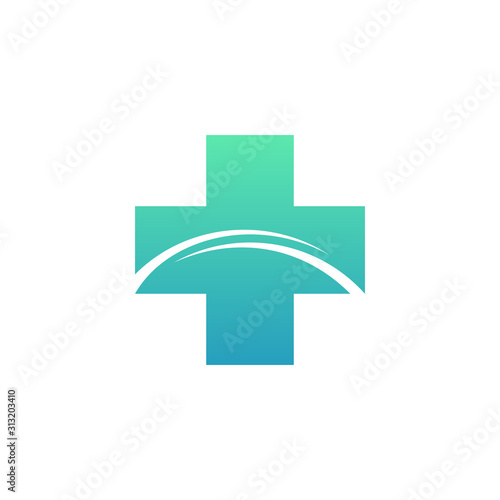 Bridge medical cross logo design. Health access logo template. Hospital/clinic flat logo element, pharmacy and medicine symbol, healthy insurance company vector