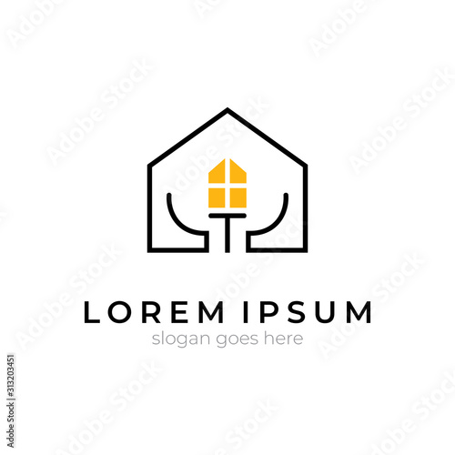 Home Furnishing Simple Logo Design Furniture Logo Line Art House Logo With Chair And Table Icon Interior Business Logo Template Stock Vector Adobe Stock