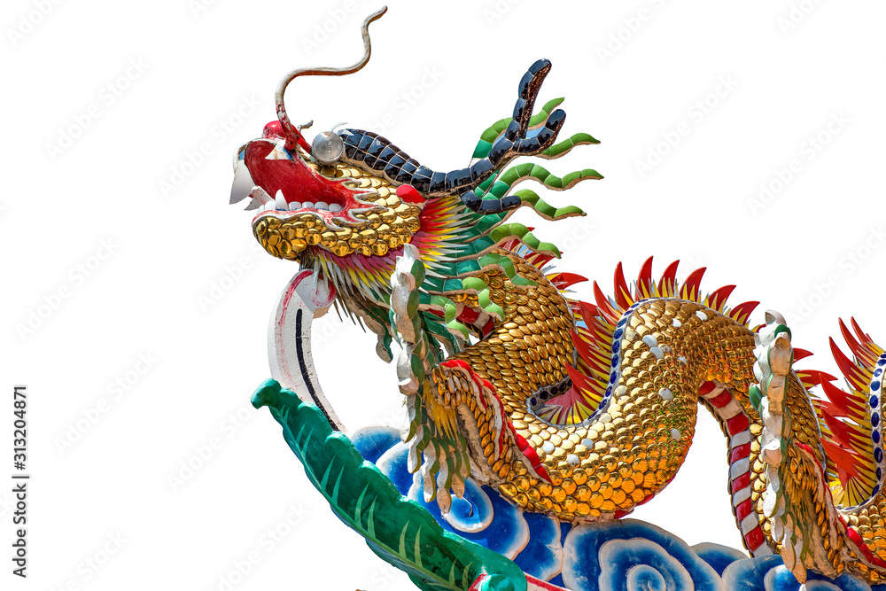 Chinese Dragon Sculpture on White Background Chinese Dragon Sculpture on White Background
