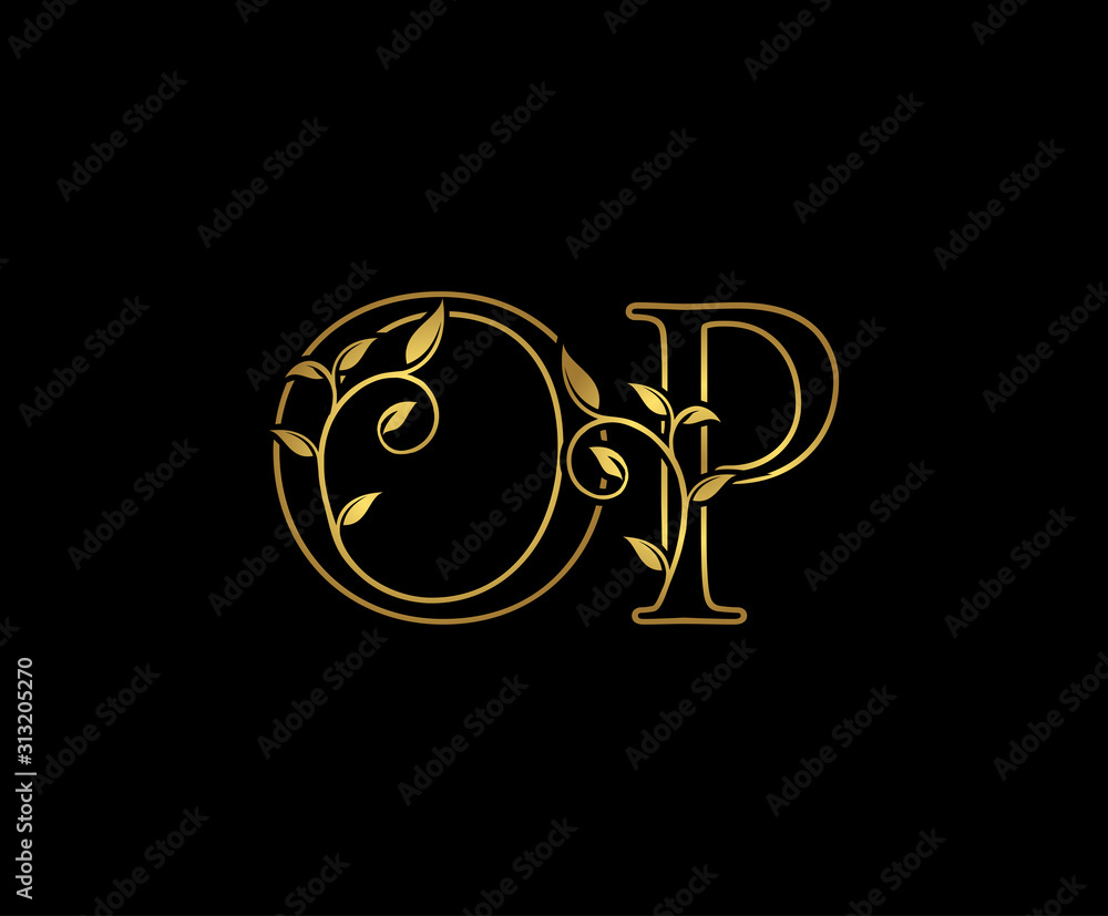 Golden O, P and OP Luxury Logo Icon, Classy Letter Logo Design.