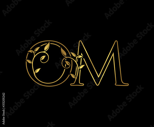 Golden O, M and OM Luxury Logo Icon, Classy Letter Logo Design.
