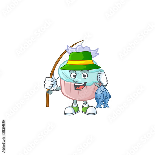 A Picture of happy Fishing vanilla blue love cupcake design