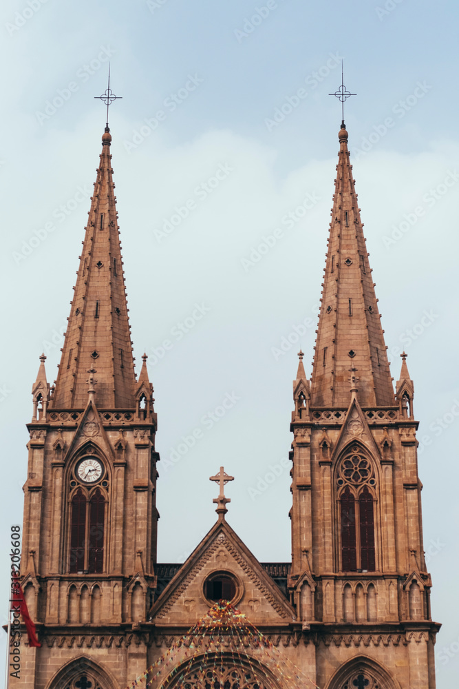 Fototapeta premium Sacred Heart Cathedral. Gothic Revival Roman Catholic cathedral landmark in Guangzhou, China . top old architecture must visit. destination to go