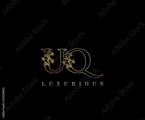 Golden U, Q and UQ Letter Classy Floral Logo Icon, Elegant Design.