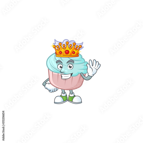 A stunning of vanilla blue love cupcake stylized of King on cartoon mascot style