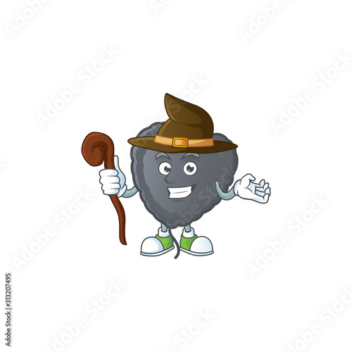 cartoon mascot style of black love balloon dressed as a witch