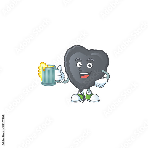Happy black love balloon mascot design with a big glass