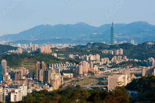 Taipei City Shining in the Early Morning Sun,Taipei Taiwan. Aerial