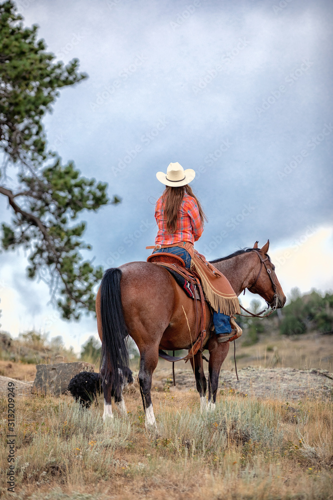 Obraz premium Cowgirl Riding on Rocks