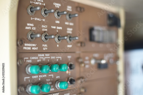 Close up on panel on a commercial airplane