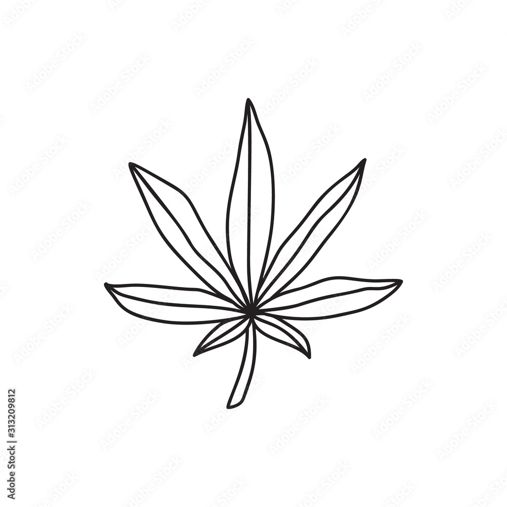 Cannabis leaf. Contour marijuana icon. Outline symbol of legal medical  drug. Hand drawn cartoon illustration. Isolated vector sign in doodle style  on white background Stock Vector | Adobe Stock