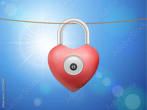 Padlock heart on cloth line