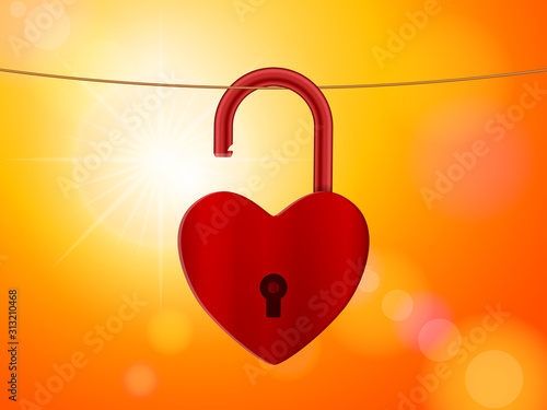 Padlock heart on cloth line