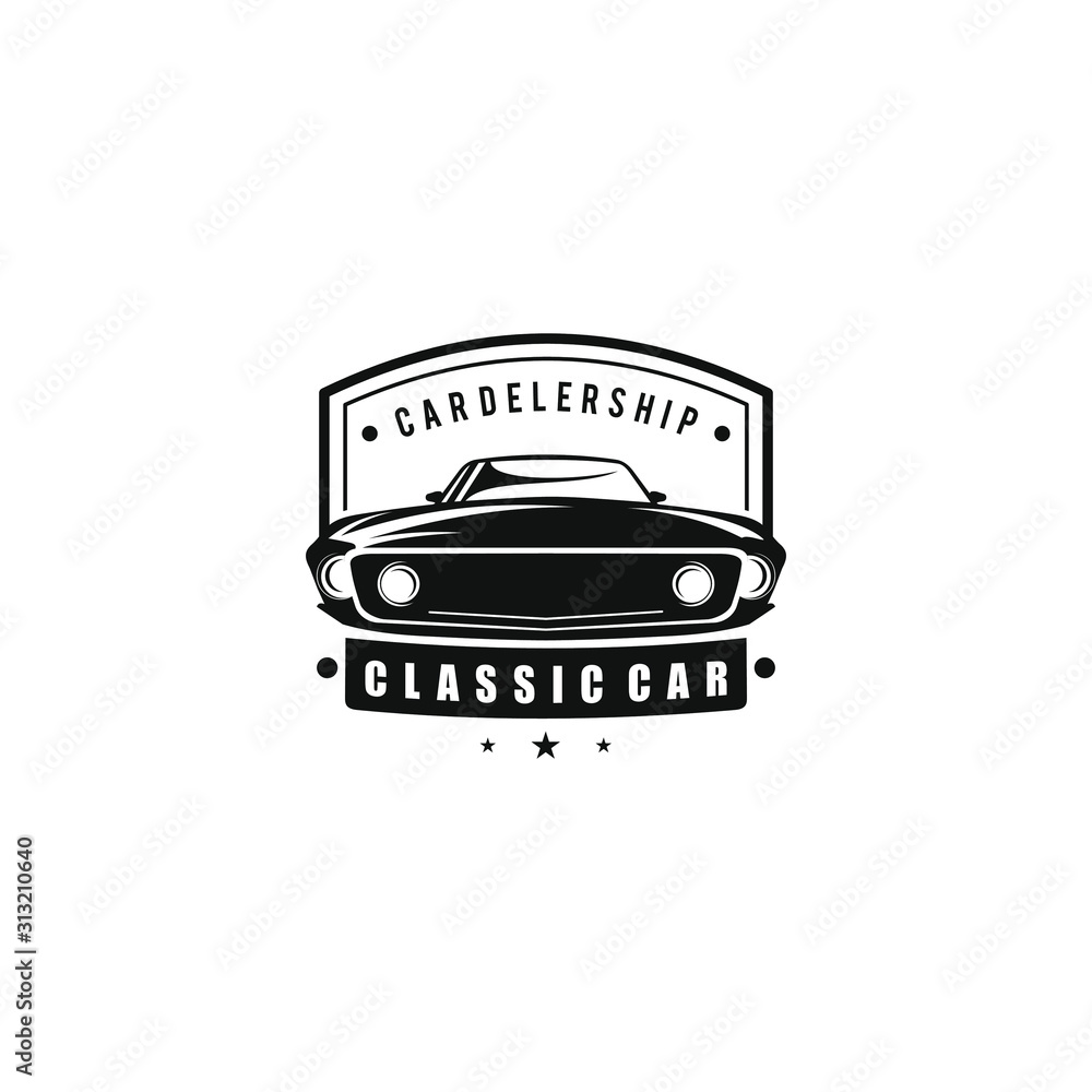 Classic car logo template, service car repair, car restoration and car
