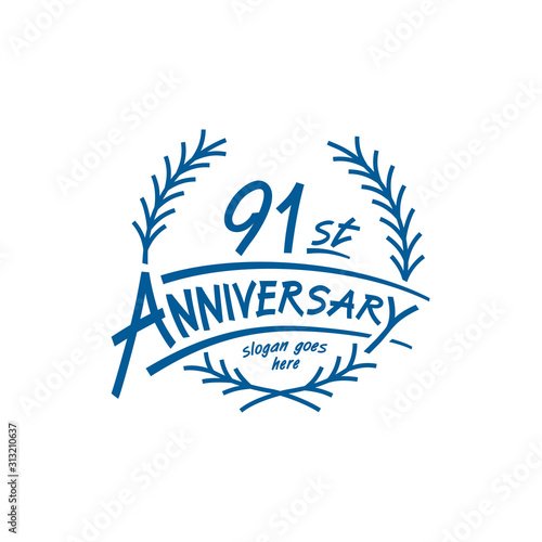 91 years design template. Ninety first years logo. Vector and illustration. 