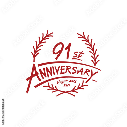 91 years design template. Ninety first years logo. Vector and illustration. 