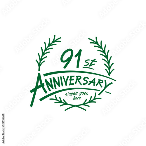 91 years design template. Ninety first years logo. Vector and illustration. 