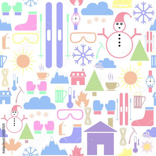 skiing seamless pattern background icon.