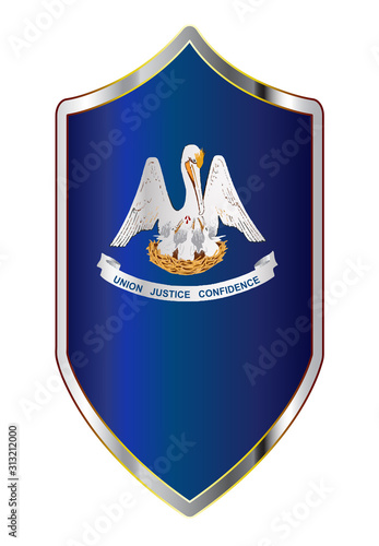 Louisiana State Flag On A Crusader Style Shield