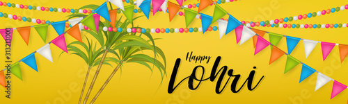 Lohri holiday background, Indian festival. Website header or banner. Realistic vector illustration.
