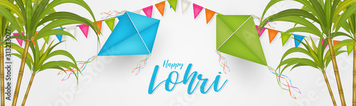Lohri holiday background, Indian festival. Website header or banner. Realistic vector illustration.