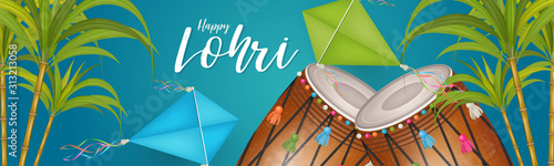 Lohri holiday background, Indian festival. Website header or banner. Realistic vector illustration.